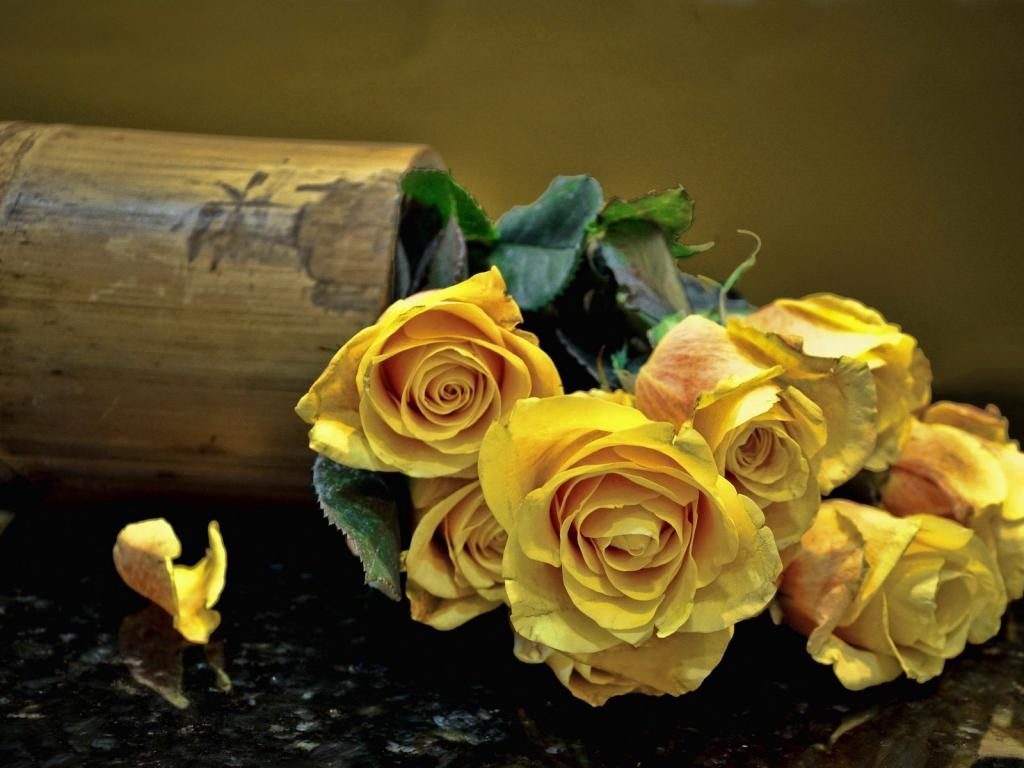 Jarrón con rosas amarillas